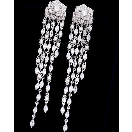 Red Trees Brand 2018 New Arrival Long Tassel Earrings With 925 Sterling Silver Needle and Cubic Zirconia In Box Party Gift