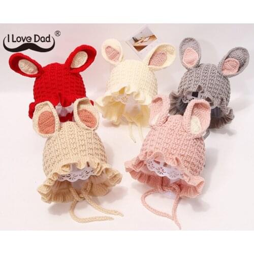 Cute Big Rabbit Ears Baby Hat Winter Knitted Warm Infant Toddler Baby Boy Girl Cap Cartoon Kids Children Beanie bonnet