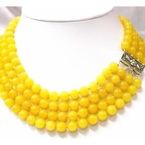 Fashion 4 rows 8mm natual stone round beads chalcedony jades stone women elegant chain necklace engagement gift 17-20inch BV410