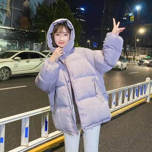 Winter Fashion Korean Style Jacket Women Hooded Jacket Solid Color Female Down Coat Loose Oversized Womens Short Parka