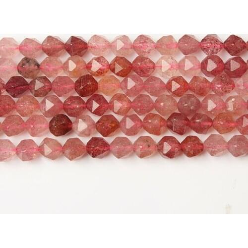 LanLi 8mm fashion natural Jewelry faceted strawberry quartz Loose beads DIY bracelet Necklace Stud earrings accessories