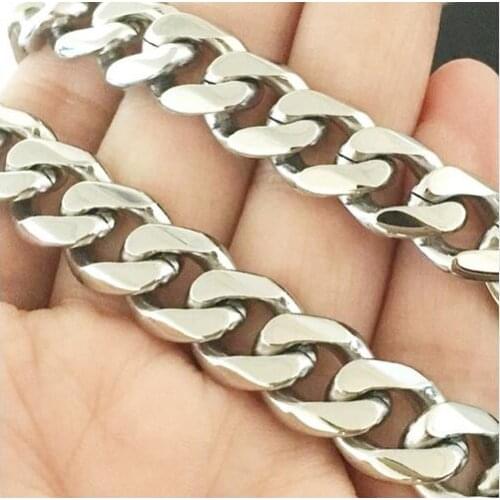 13mm/15mm Customized Size Cool Mens Jewelry 316L Stainless Steel Cuban Curb Chain Mens Boys Necklaces Will Not Tarnish