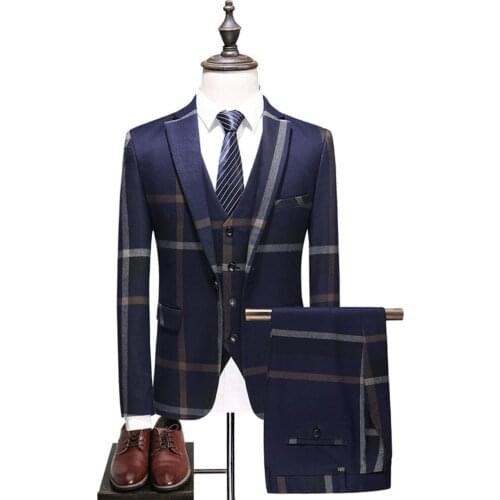 Business Mens Suit Blazer Male Leisure Plaid Formal Suit Korean Hosts Performance Suits Custom Slim Bridegroom Best Man Suit