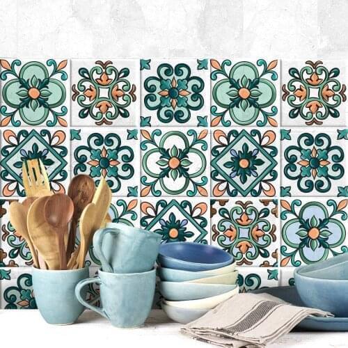 Pack of 24 PCs tile size 20x20 cm - Made in Italy PVC bathroom & kitchen Stickers fancy Vintage