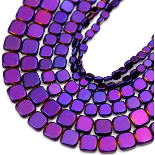 Natural Flat Square Purple Hematite Stone Beads 4/6/8mm Spacer Loose Beads For Jewelry Making Diy Bracelets necklace Accessories