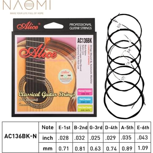 Naomi NEW 1 SET Alice classical guitar strings AC136BK with Black Nylon 6 strings Guitar accessories