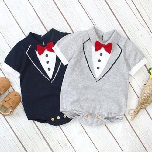 New 2020 Infant Baby Boys Gentleman Bowknot Rompers Clothes Baby Boy Kids Short Sleeve Cotton Rompers Clothes