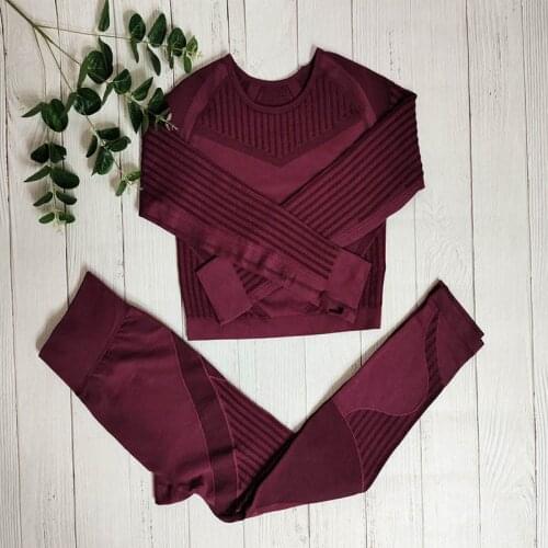 2021 New Women Seamless Yoga Set Gym Clothing Fitness Leggings+Shirts Sport Suit Women Long Sleeve Tracksuit Active Wear