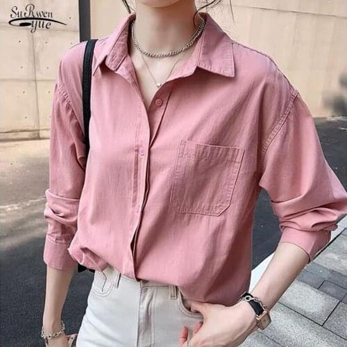 New Spring Autumn Solid Vintage Women Blouse and Tops Casual Plus Size Women Shirts Button Turn Down Collar Ladies Blouse 12661