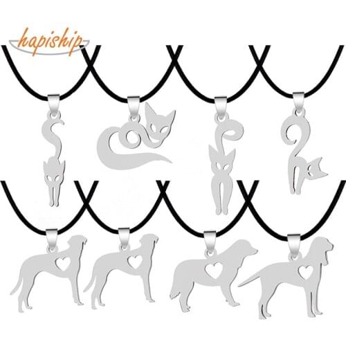 Hapiship 2017 New Women/Mens Jewelry Stainless Steel Little Cute Cat /Dog lover 3.7cmX2.0cm Pendant Short 17" Necklace SS-Cat
