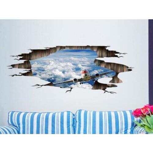 New 3D Interstellar Space View Wall Stickers, Removable PVC Art Room Decals Murals Home Decoration Mural a Corner of Blue Sky