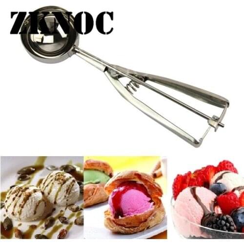 New Stainless Steel Ice Cream Frozen Yogurt Spoon Muffin Watermelon Mash Dough Cookie Scoop Spring Handle Kitchen Accessorie