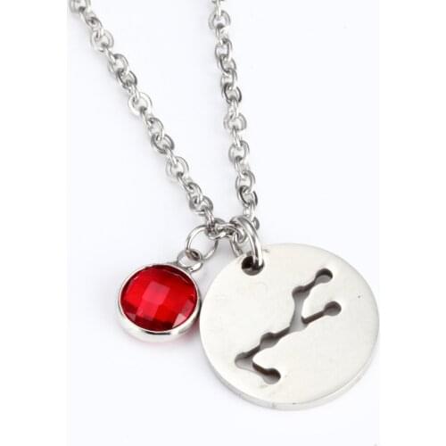 Zodiac Necklace Stainless Steel Necklace 12 Star Sign Constellations Glass Birthstone Women Jewelry For Family SSNM0036