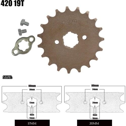 Motorcycle Front Engine Sprocket 420 17mm 20mm 19 Tooth for Stomp Upower Dirt Pit Bike ATV Quad Go Kart Moped Buggy Scooter