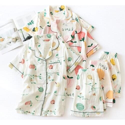 Pigiama Cute Lemon Tomato Print Pajama Sets Women 100% Cotton Loose Comfort Casual Sleepwear short Sleeve Women Pyjamas Set