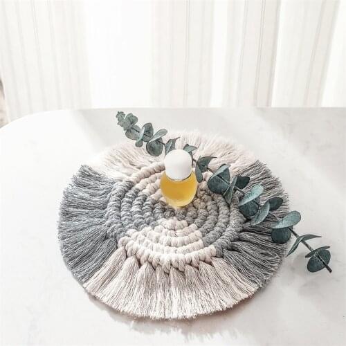 Braided Table Mat Cup Coasters Hand-woven Tapestry Macrame Wall Hanging Boho Decor Nonslip Cup Mat Home Decoration For Kitchen