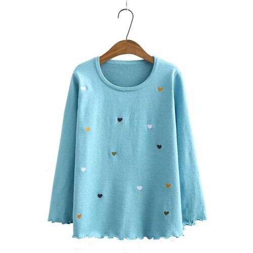 Plus Size Round Neck Heart Embroidery Sweaters Long Sleeved Casual Pullovers Oversized Outerwear
