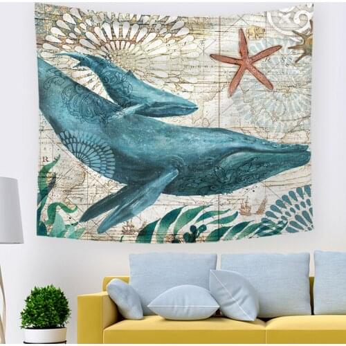 Hand painted Whale Tapestry Mandala Wall Hanging Tapestry Wall Art Decor Hippie Beach Throw Table Runner Cloth For Home Dector