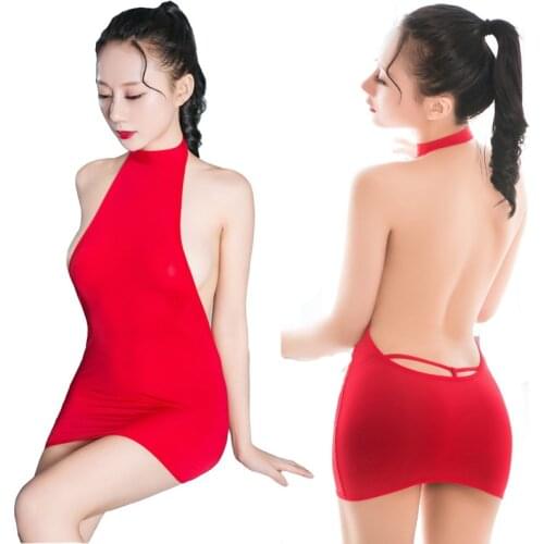 Sexy Lingerie Backless Babydolls Women Hot Erotic Apparel Sheer Mini Dress wtih Thong Female Nightwear Lady Clubwear