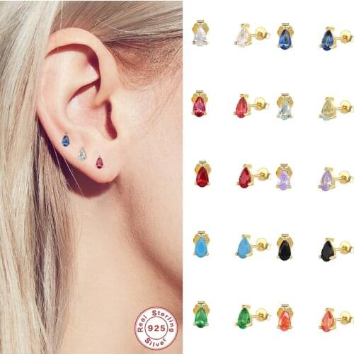 S925 Sterling Silver Oval Rainbow Zircon Earring For Women Girls Waterdrop CZ Piercing Stud Earrings Pendiente Fine Jewerly Gift