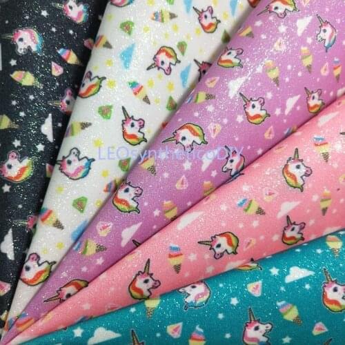 1PC 21X29CM Synthetic Letaher, Cuero Sintetico Printed Unicorn Leather For Making Bows LEOsyntheticoDIY T181