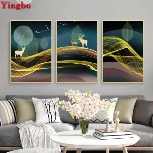 Nordic Minimalist Style DIY Diamond Painting Abstract deer Cross Stitch Square round Diamond Embroidery 3 Pieces Home Decor
