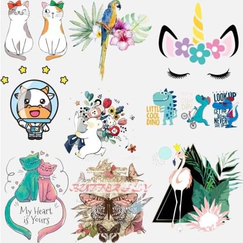 Cute Animals Thermal Stickers Cat Heat Vinyl Transfer For Clothing Iron On Transfers For Clothes Appliques For Diy T-shirt Skirt
