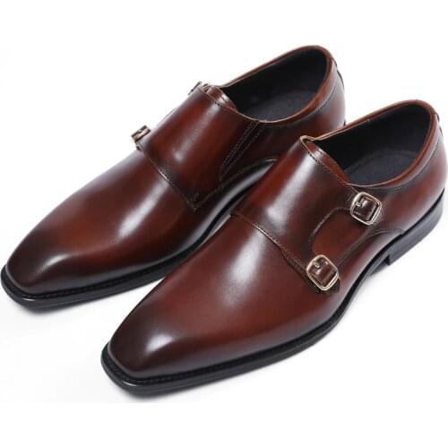 Double Monk Shoes Black / Deep Brown Pointed Toe Prom Shoes Boys Dress Shoes Genuine Leather Wedding Shoes Male Business Shoes