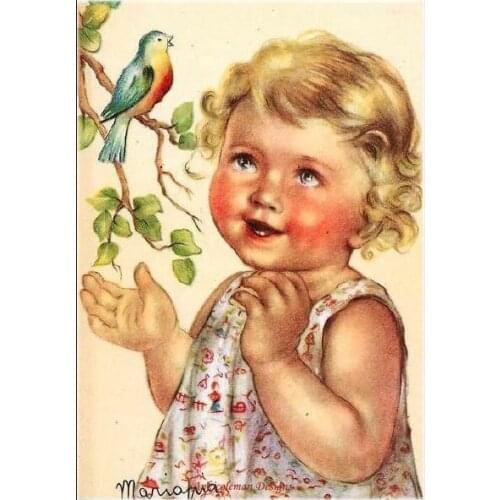 Embroidery Counted Cross Stitch Kits Needlework - Crafts 14 ct DMC DIY Arts Handmade Decor - Young Girl with Bird