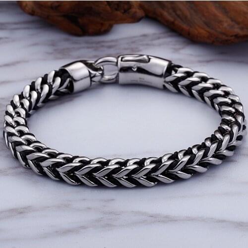 Jewelry new shiny titanium mens leather bracelet