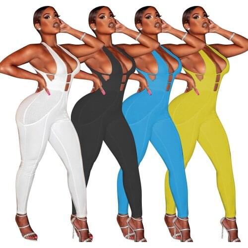 Casaul Women Jumpsuit Hollow Out Backless Solid Color Streetwear Sleeveless Long Romper Women Jumpsuit Outfit