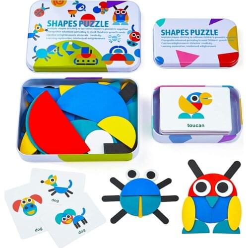 1Set Baby Wooden Pattern Animal Jigsaw Puzzle Colorful Tangram Toy Kids Montessori Early Education Sorting Games Toys Childre
