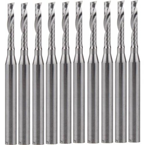 10pcs 3.175*2*15mm Single Flute Bit Carbide End Mill Set, CNC Router End Mills for Wood Cutter Milling