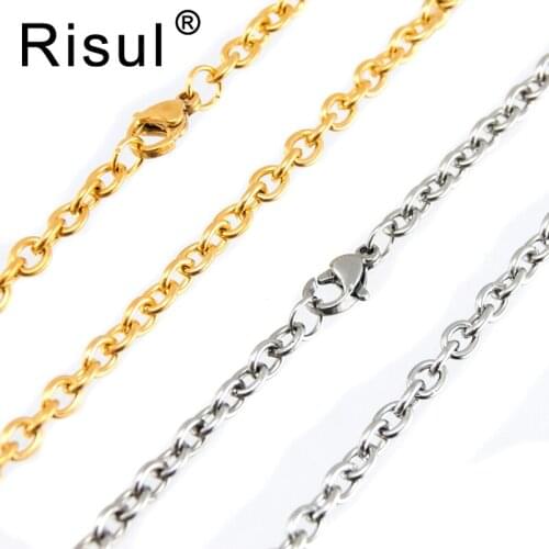 100% Stainless Steel 4/6/8mm Rolo Link Chain Steel/Golden Long Chain Necklace Bulk Chaine Femme Acier Inoxydable 5pcs