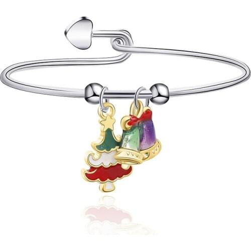 12pcs/lot New Popular Winter Christmas Tree Christmas Bell Metal Closed Bracelet For Gift