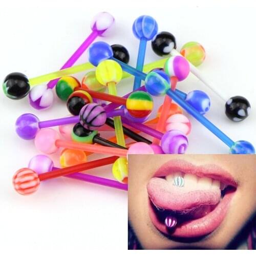 20pcs/lot Bars Piercing DIY Women Acrylic Ball Barbell Tongue Rings Multicolor Fashion Colorful Jewelry New