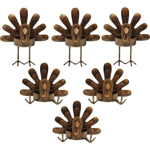 6pcs Metal Turkey Tea Light Candle Holder Thanksgiving Candle Holder Metal Lantern Candle Holders Home Decor Desktop Ornament