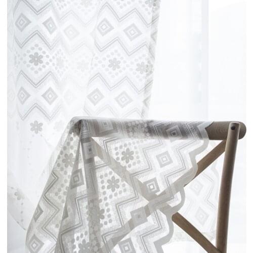 White Sheer Curtains for Living Room Bedroom Geometric Lace Tulle Curtains Mesh Voile Curtains Panel Window Treatments Decor