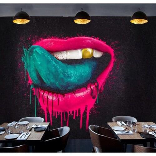 Milofi Custom Large 3D Wallpaper Mural Graffiti Golden Tooth Big Mouth Tooling Background Wall Decoration Mural Wallpaper