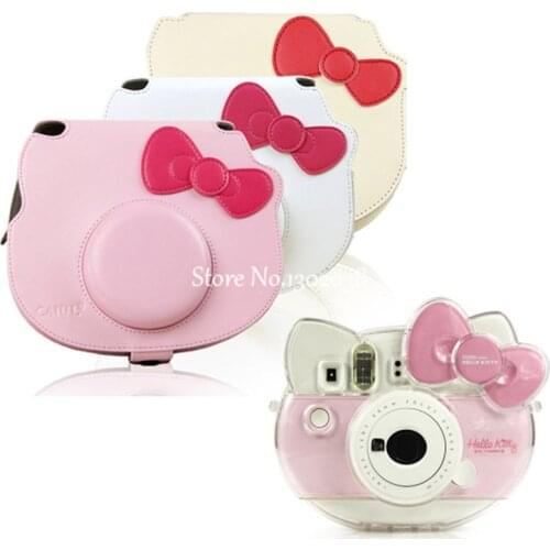 PU Leather Camera Bag Case For Fujifilm Instax Mini Kitty Transparent Crystal Shell For Fuji Instax Mini Kitty