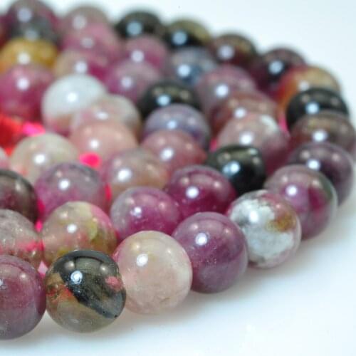 ICNWAY Gemstone Making Jewelry 4-10mm Tourmaline Color and Black Natural Loose Beads DIY Bracelet Necklace Earrings 15inch