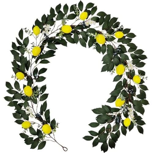 Artificial Flower Lemon Rattan Garland Cloth Metal Wall Hanging Decoration Green Plants