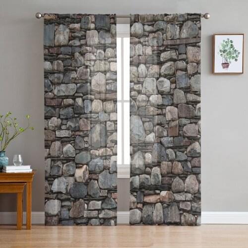 Stone Texture Stone Wall Sheer Curtains for Living Room Modern Voile Curtain Bedroom Tulle Curtains Window Drapes Decor