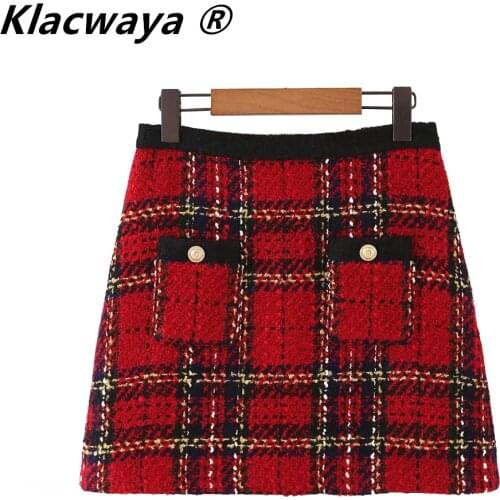 Klacwaya Plaid Pencil Skirts