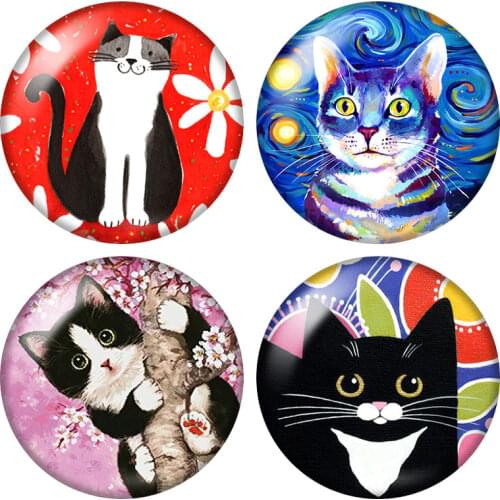 Beauty Cute paintings Cats Love pet 10pcs mixed 12mm/16mm/18mm/25mm Round photo glass cabochon demo flat back Making findings