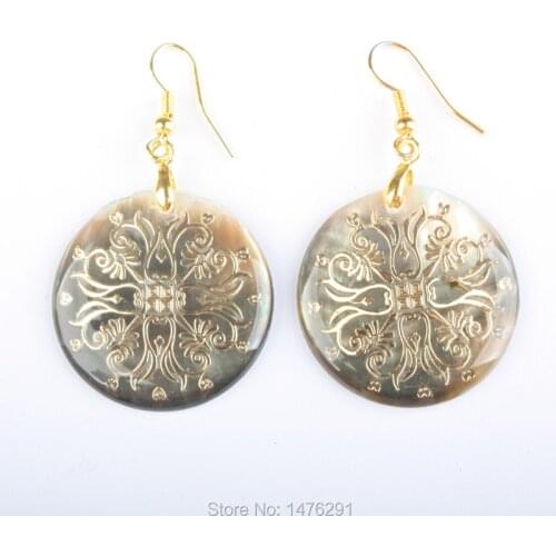 Diaphanous 30x30MM Natural Abalone Shell Gold Foil Circular Dangle Earrings 1Pair For Women