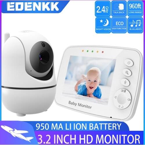 Baby Monitor with Remote Pan Tilt Zoom Camera and 3.2 Inch LCD Screen,EOENKK Infrared Night Vision (White)