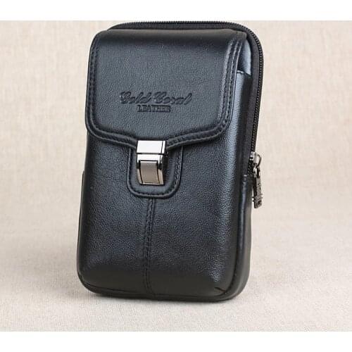 Men Genuine Leather Waist Pack Bag Zipper Wallet Cell/Mobile Phone Pocket Cigarette Case Coin Purse Male Fanny Money Bags 2018