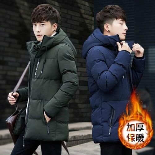 -20 Degree Winter Mens Thick Warm Cotton Padded Jacket Fashion Youth Casual Mid-Length Hooded Down Padded Coats Puffer Jackets