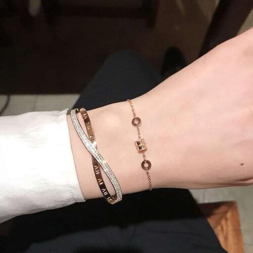 New Fashion Classic Womens Bracelet Silver Color Rose Gold Bangles for Women Rhinestone Bracelet Cuff Trendy Jewelry Gifts
